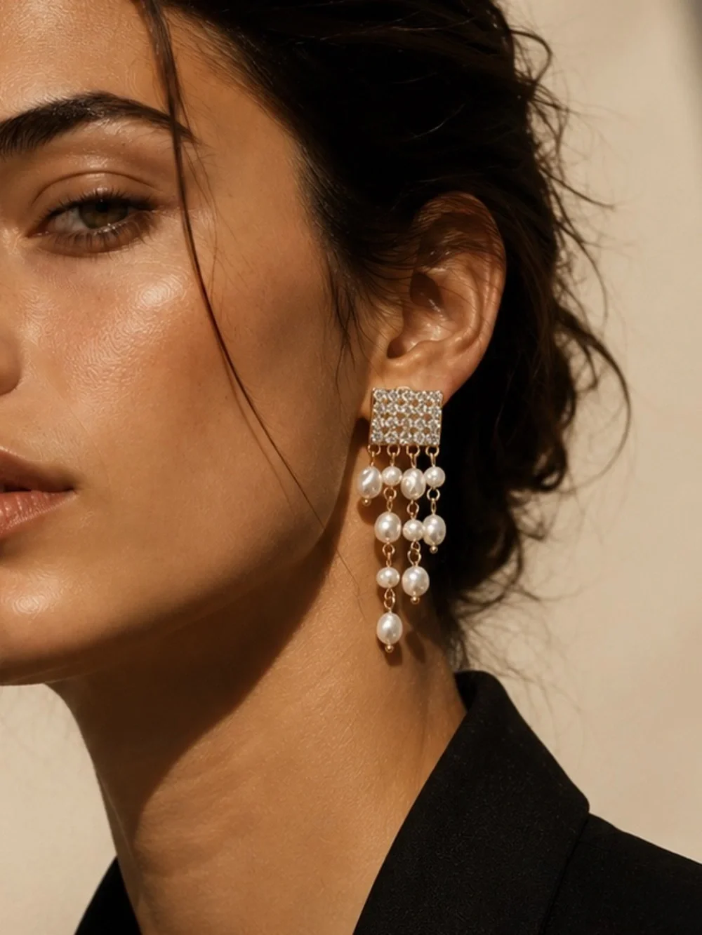 Pearl Cascade Dangle Earrings - Gold - Picture 3 of 4